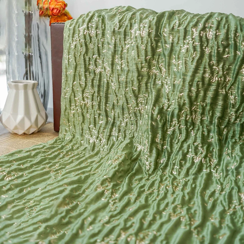 EmbossedYarnDyedJacquardFabricGreenStiffWomensDressBagsDiy