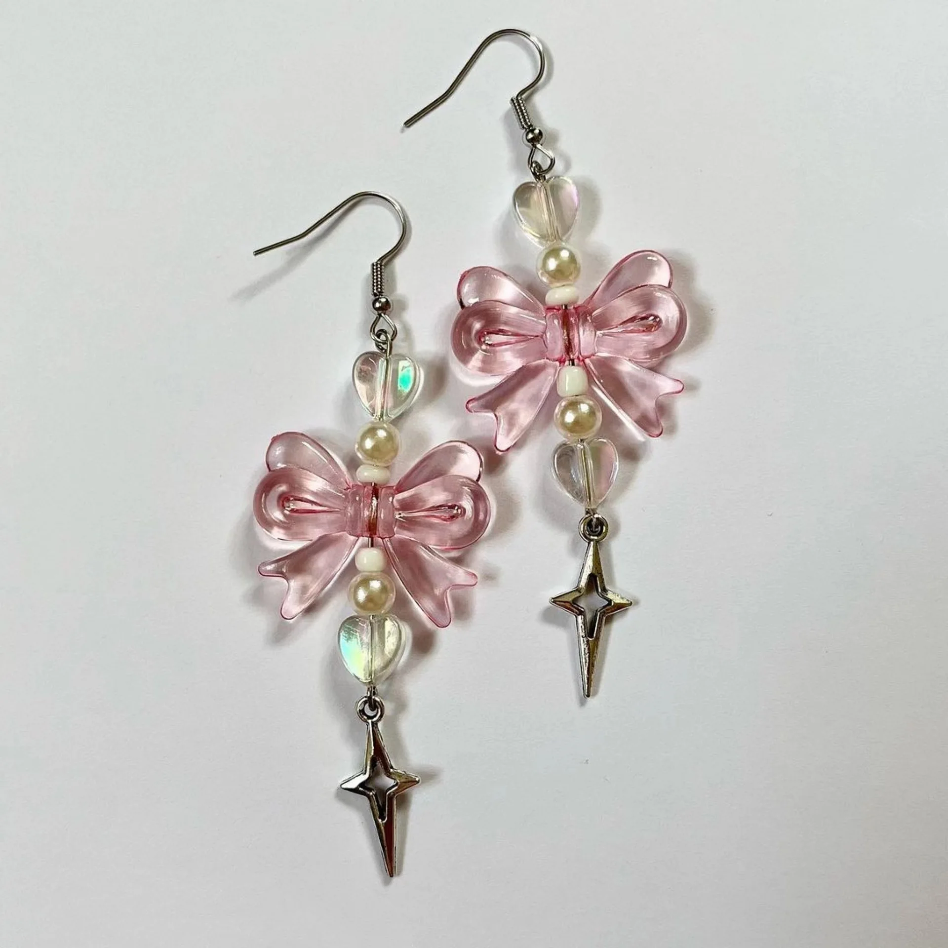 

New Starburst Cross Earrings For Women Hip-Hop Design Pink Zircon Bow Earring Simple Versatile Jewelry Gift