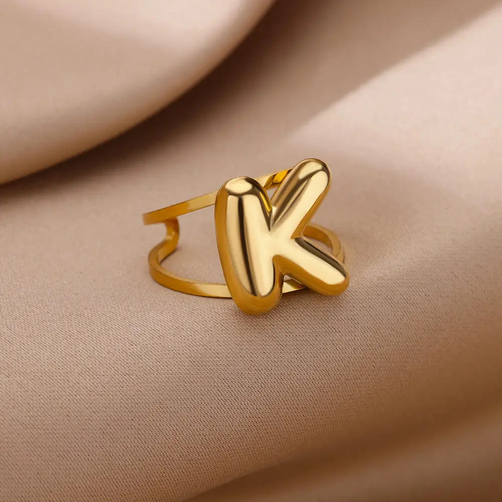 Anillos con letras iniciales para mujer, anillo abierto de acero