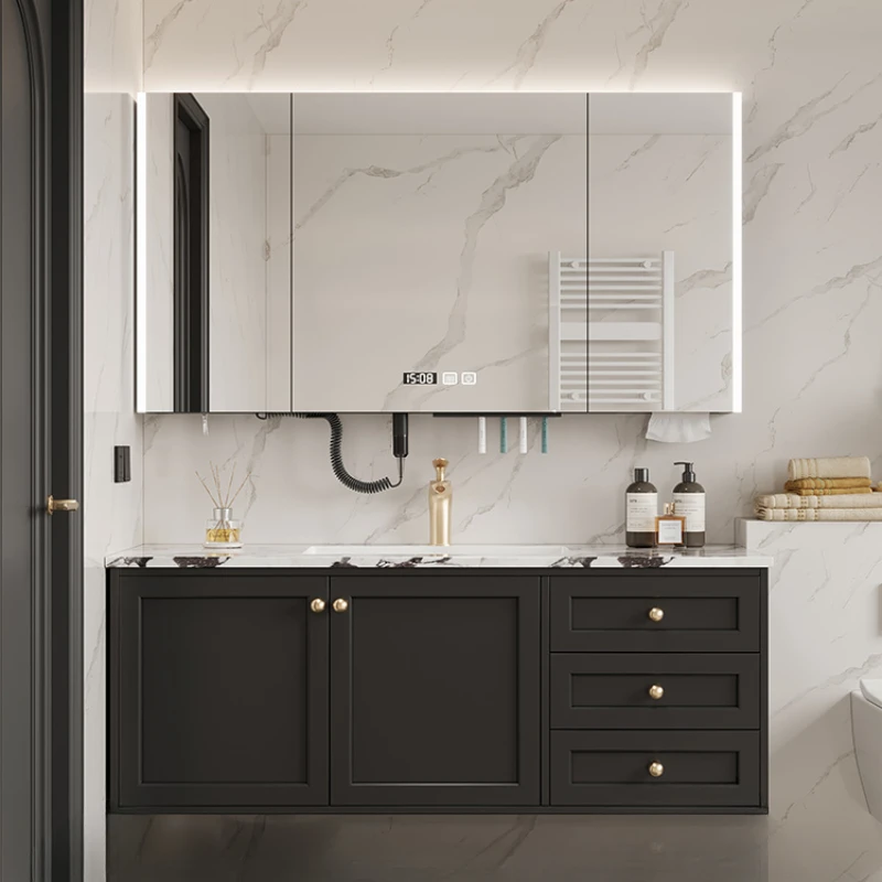 

Black light luxury rock panel seamless ceramic integrated basin bathroom cabinet oak bathroom sink sink sink cabinet combination