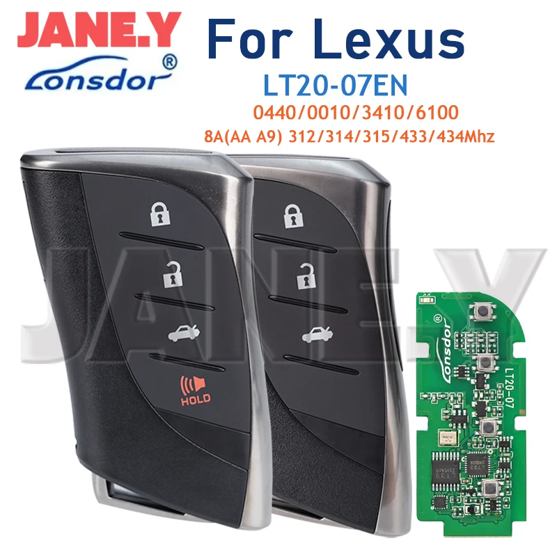 สมาร์ทรีโมทกุญแจรถ Lonsdor LT20-07EN สําหรับ Lexus RX ES300h ES200 LS500 LS500H 0440433 .58/434.42MHz 312/314.3Mhz 8A AA A9 BA ชิป