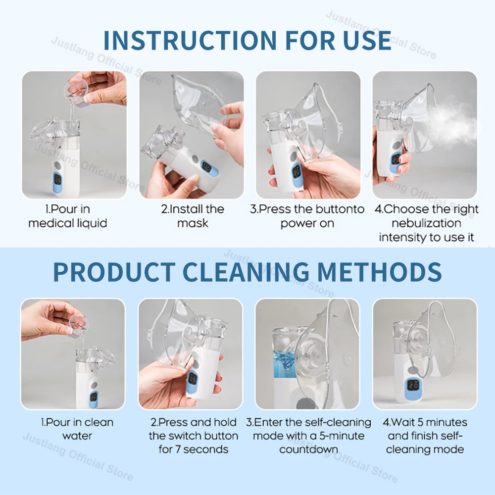 Medical Nebulizer AiQUE Rechargeable 3.5&mu;m Adjustable LED Display Silent Ultrasonic Inhaler Timing Steam Device Adult child
