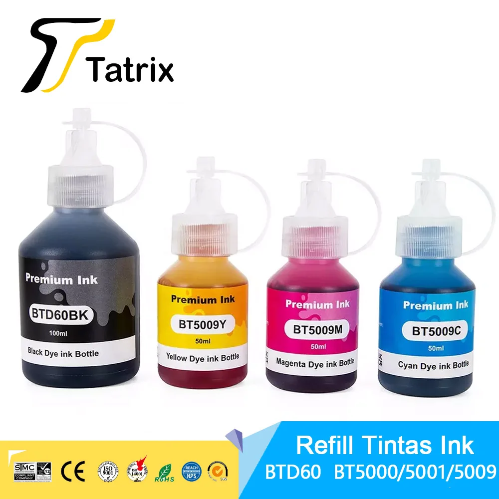 

Tatrix для Brother BTD60BK BTD60 BT5000/5001/5009 многоразовые красящие чернила, подходят для Brother DCP-T300 T310/DCP-T500W/DCP-T700W