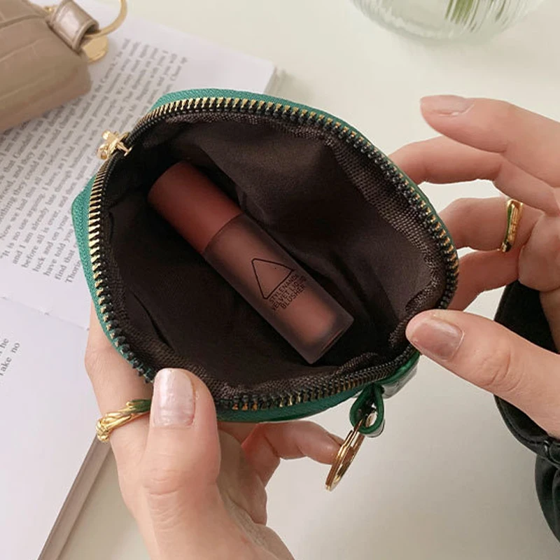 Shell Small Wallet PU Leather Coin Purse Simple Card Holder Korean Solid Color Zipper Key Case Mini Handbag