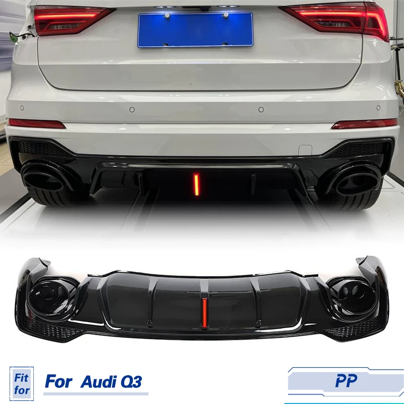 

Rear Bumper Diffuser Lip Spoiler Protector With Exhaust Tips PP Black For Audi Q3 Sport 2021 2022 Car Rear Lip Diffuser Guard