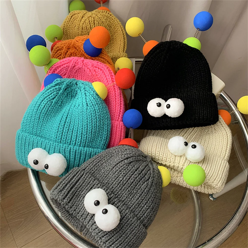 Big Eyes Woolen Hat Winter Warm Funny Short Thread Hip Hop Beanies Hat Women Men Boys Girls Elastic Knitted Skull Cap Headwear 2