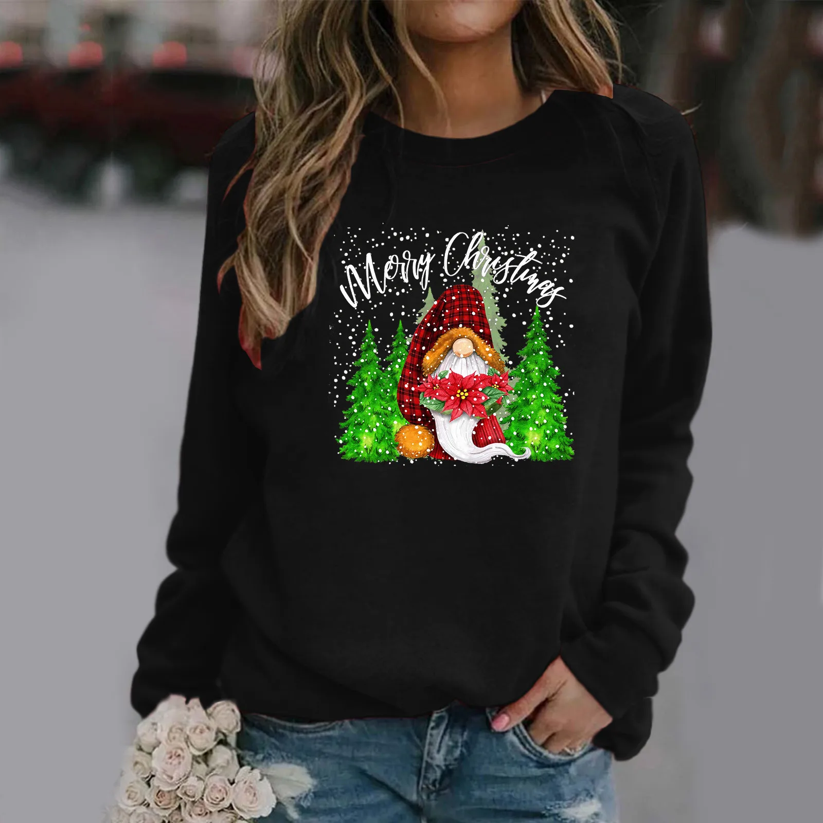 

Womens Quilted Sweatshirt Pullover Women Sweatshirt Merry Christmas Crewneck Long Sleeve Print Easy Blouse Shirt Apparel Hoodie