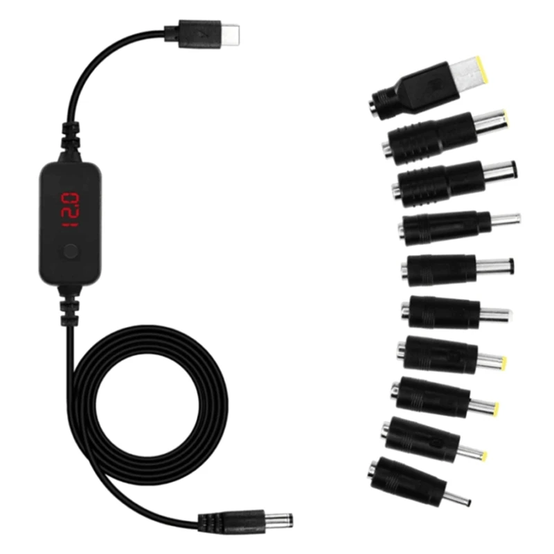 

TypeC Male toDC Male Power Cord 10 Adapters 5/9/12/15/20V Adjustable W3JD