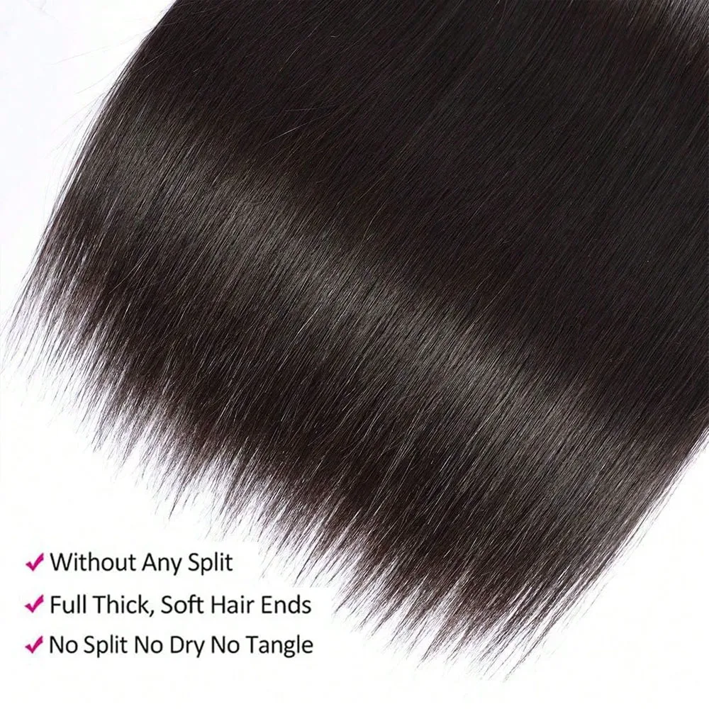 Human Hair 36 40 Inch Bone Straight Raw Hair Human Hair Bundles Extensions 1 3 4 Bundle Black Brazilian Remy Weave Bundles 3