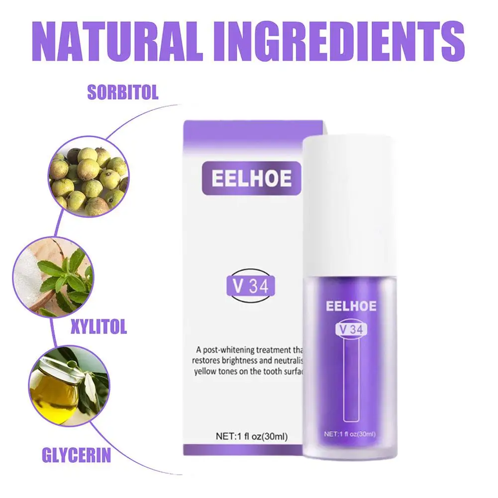 Teeth Whitening Essence Teeth Whitening Product Purple Teeth Whitening Toothpaste Plaque Stains Remover Oral Hygiene Cleaning Teeth Bleaching Oral Fresh Breath