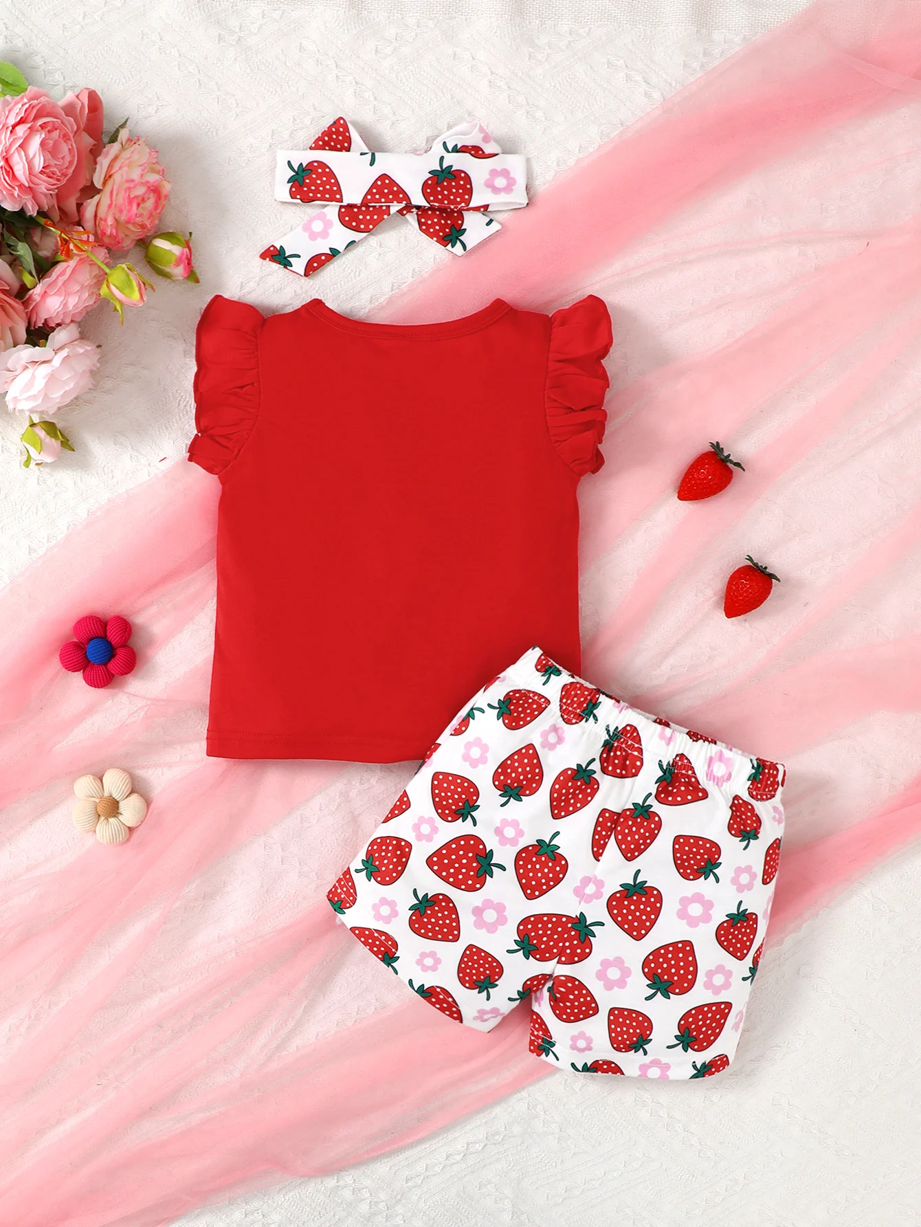 Fashion Summer Baby Girl 3PCS Outfit Set Letter Print Ruffle Sleeve T-Shirt + Shorts + Headband for 0-3Y Toddler Casual Clothes 2