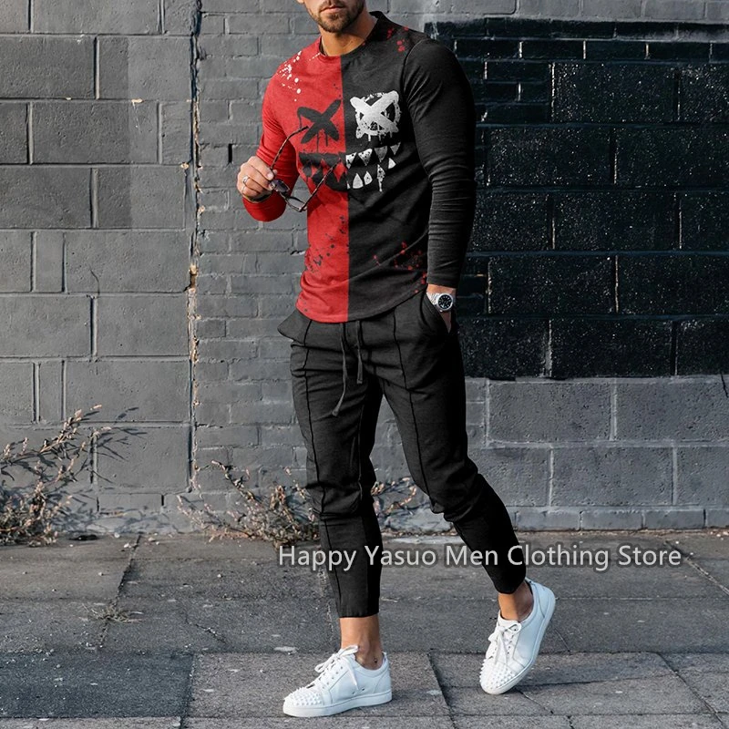 

Summer Men's Tracksuit 2 Piece Outfit of Sportswear Long Sleeve Streetwear Fashion T-shirt Set Vintage Pattern Men's Clothing