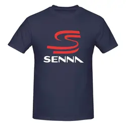 Ayrton Senna Graphic Print Casual Cotton Tee - Men's Streetwear Summer Short Sleeve Top - S (Navy)