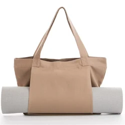 Versatile Canvas Tote Bag with Yoga Mat Pocket (Apricot)