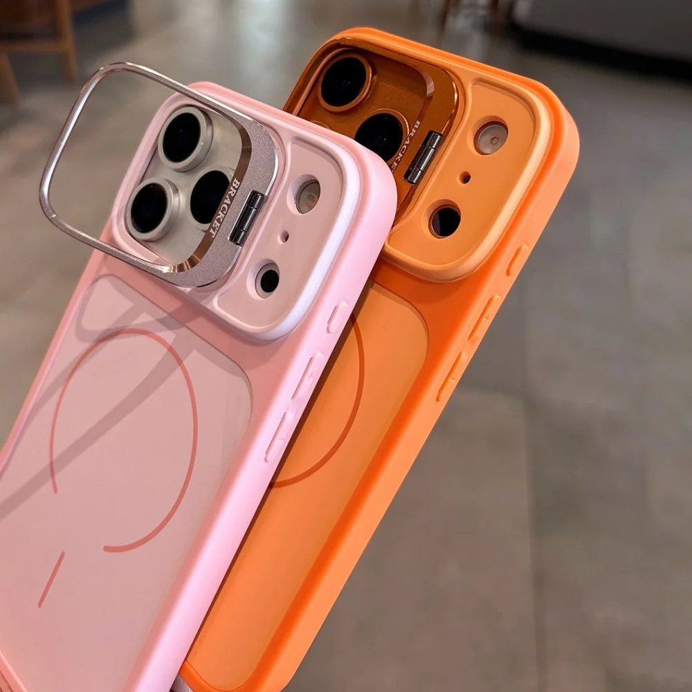 Enhanced Liquid Silicone Magnetic Phone Case with Flip Lens Bracket Holder