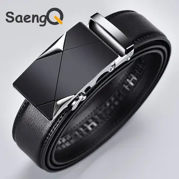 Mens Luxury Leather Belt : Metal Automatic Buckle