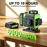 Niveau laser 4D HGLINE 16 lignes, contrôle à distance par application, rechargeable, auto-nivelant, ligne verte 360°, batterie Li-ion grande capacité 6000 mAh 3