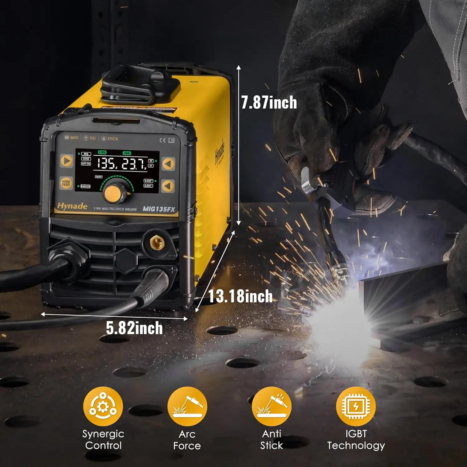 135A MIG Welder 110V Flux Core MIG Welde/Lift TIG/Stick 3 in 1 Gasless MIG Welding Machine 110v Portable Welder 5