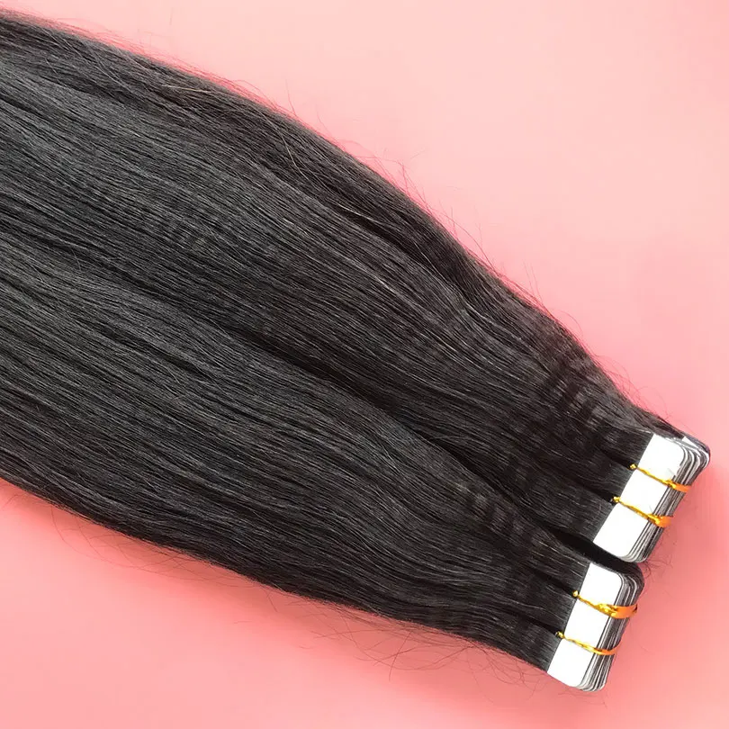 Skin Weft Malaysian Hair Yaki Straight Human Hair Tape In Extensions 40 Pieces Per Pack 8-30inch Black Brown