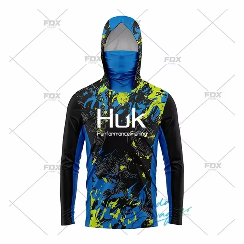Fishing Shirt HUK Fishing Fishing Shirts Upf 50 Long Sleeve Hooded Face Cover Camisa Pesca Tops UV Protection Face Mask Clothes