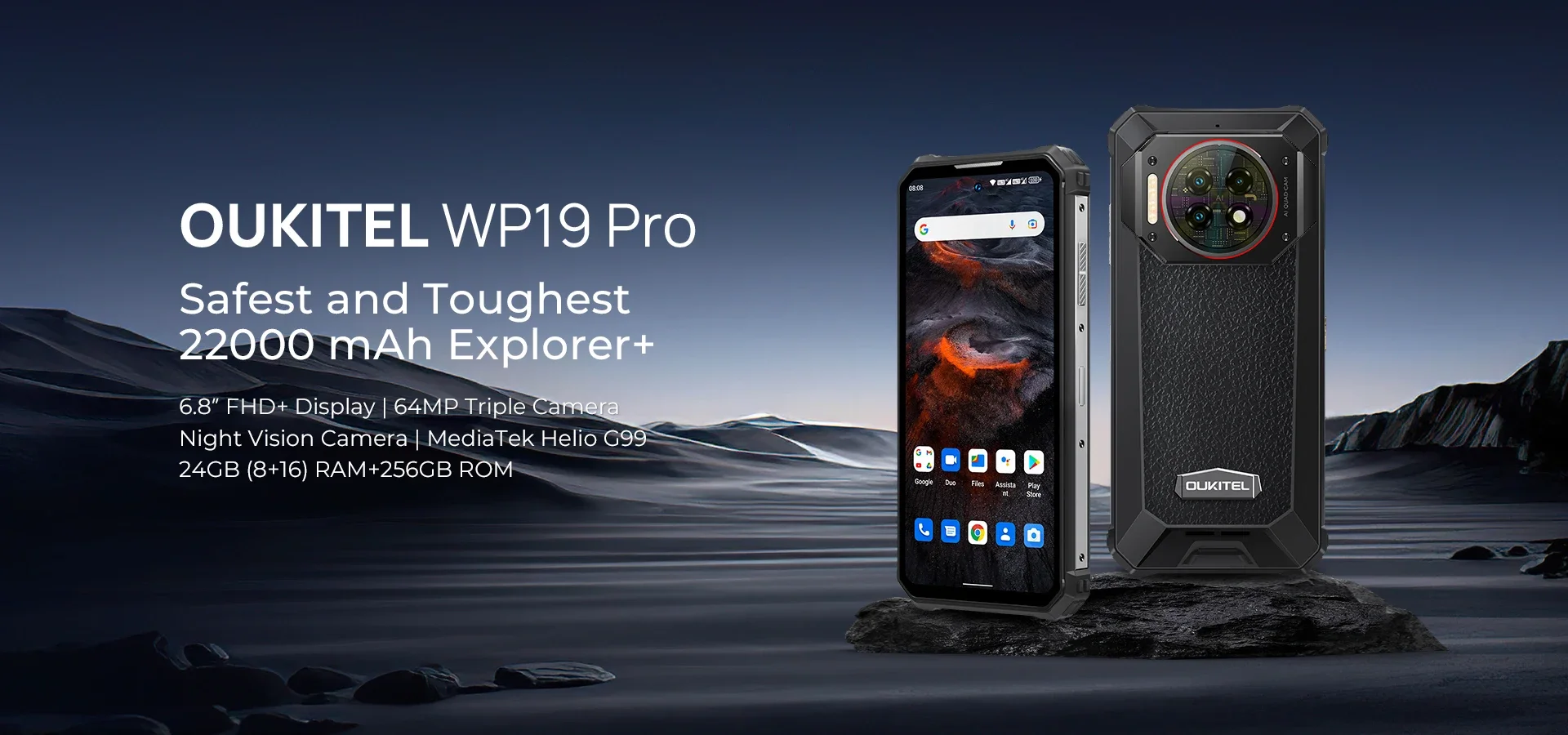 頑丈なスマートフォンOukitel-WP19 Pro,携帯電話,22000mAhバッテリー 