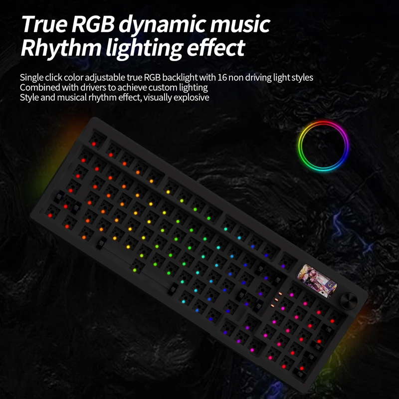 YINDIAOY95 키보드 키트 핫스왑 TFT 스크린 풀 RGB 백라이트 2.4GHz 블루투스 무선 커스텀 DIY 기계식 키보드