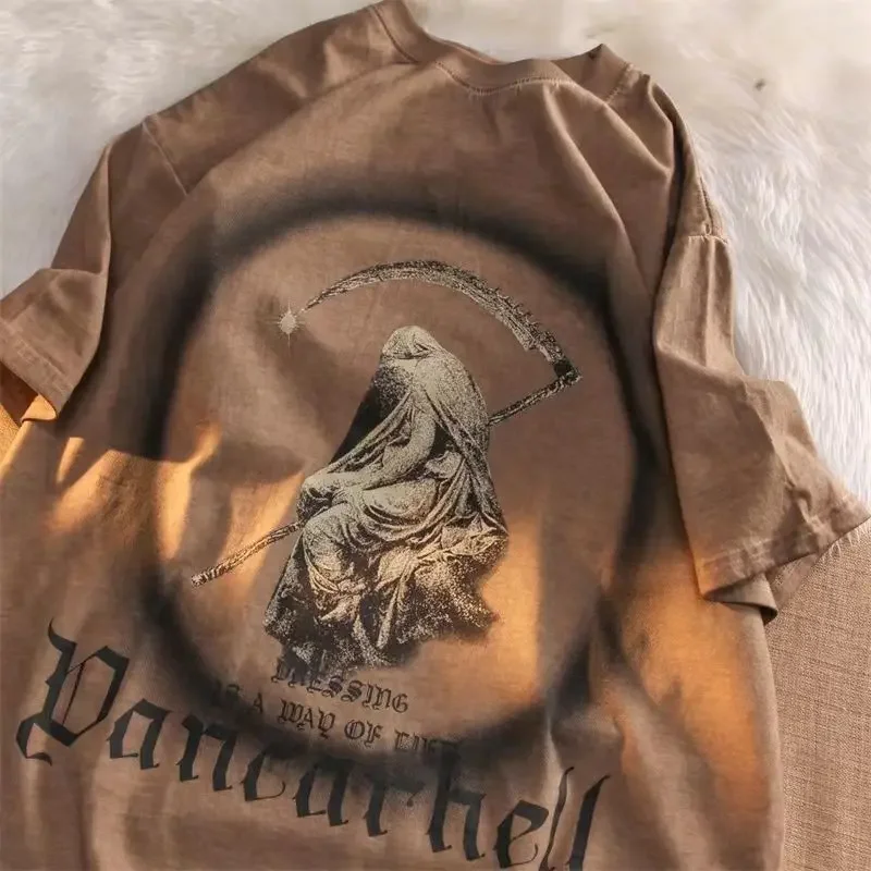 American Style Retro High Street Dark Street Style Short Sleeved Women Summer T-shirt Loose and Versatile Half Sleeved Top