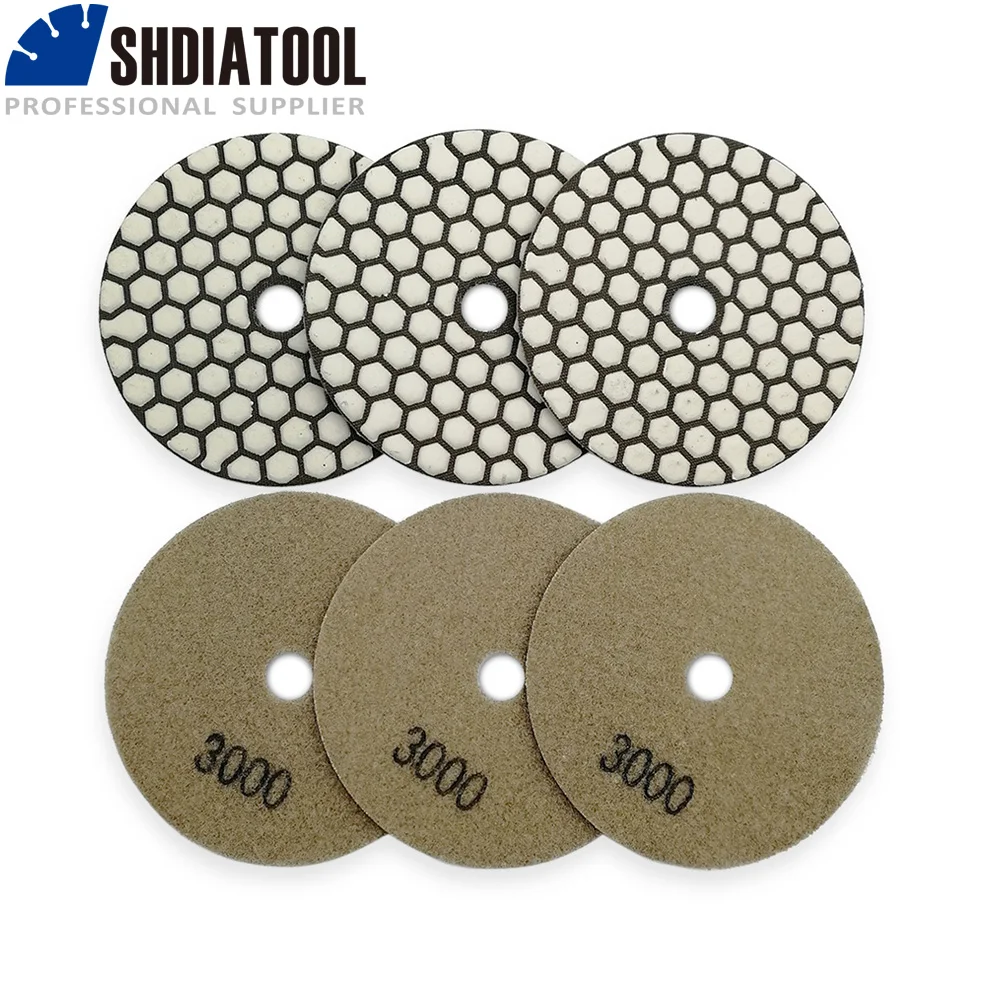 SHDIATOOL 6pcs 100mm #3000 dry polishing pads diameter 4