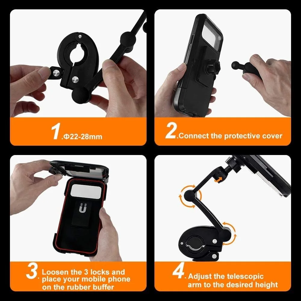 Adjustable Waterproof Bike Phone Holder Motorcycle Electric Bicycle GPS 360° Magnet Case Cell Phone Support Mount Bracket Bag
