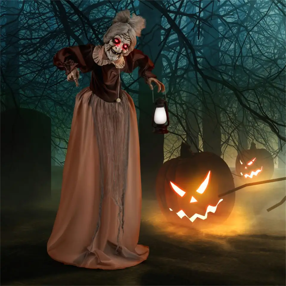 Animated Talking Old Lady Halloween Decoration