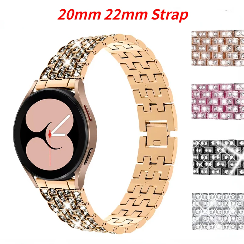 

22mm 20mm Metal Diamond Band For Samsung Galaxy Watch 3/4/5 Active 2 Huawei Watch GT2 Women Fine Watch Wristband For Amazfit GTR