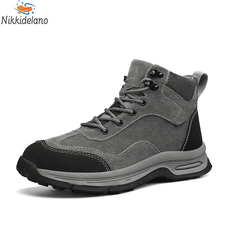New Winter Men Boots Leather Men Sneakers ankle Boots Outdoor Male Hiking Boots Work Shoes High Top Climbing work Boots Big Size