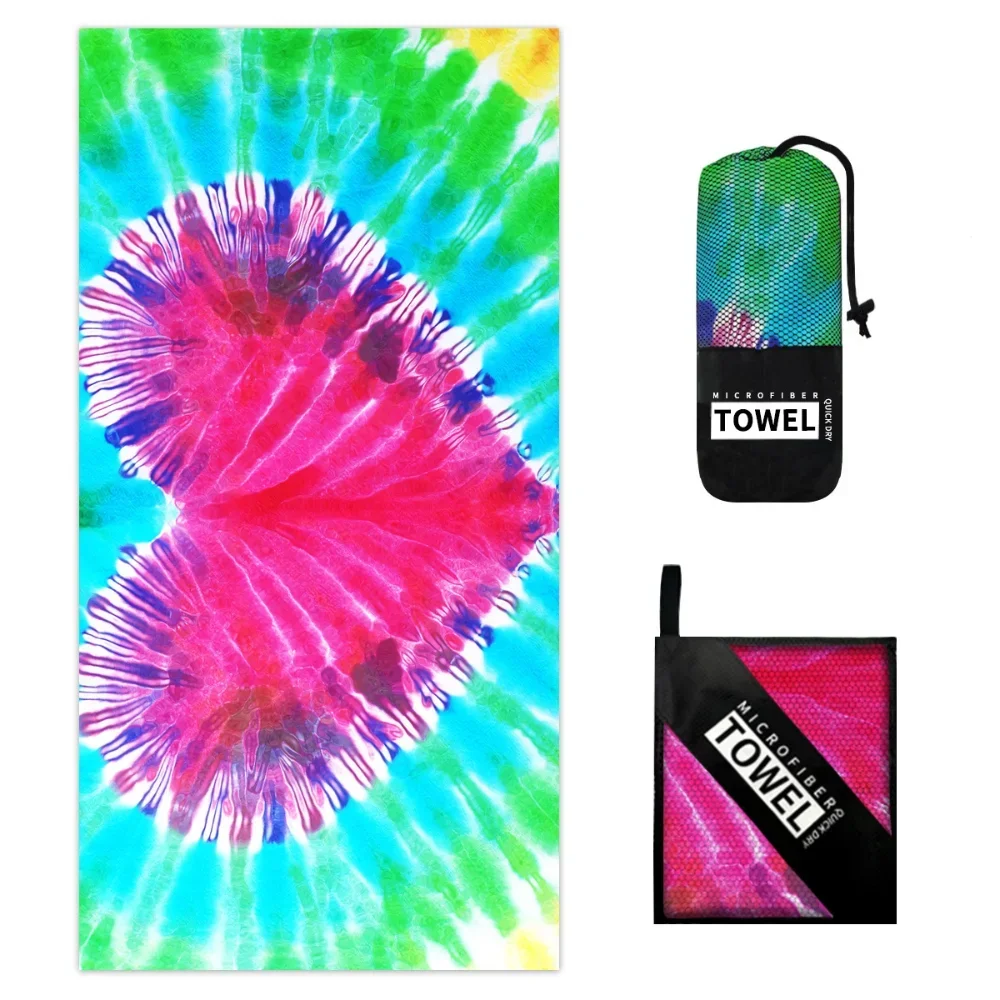 70*140cm New Beach Towel Tie-Dye Heart Printed Sand Free Quick Drying Beach Towel Holiday Absorbent Bath Towel for Travels
