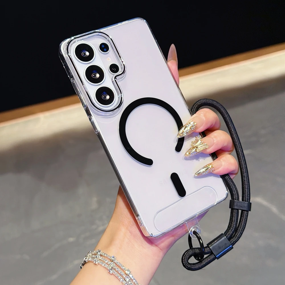 Magnetic Shockproof Transparent Wrist Lanyard Phone Case