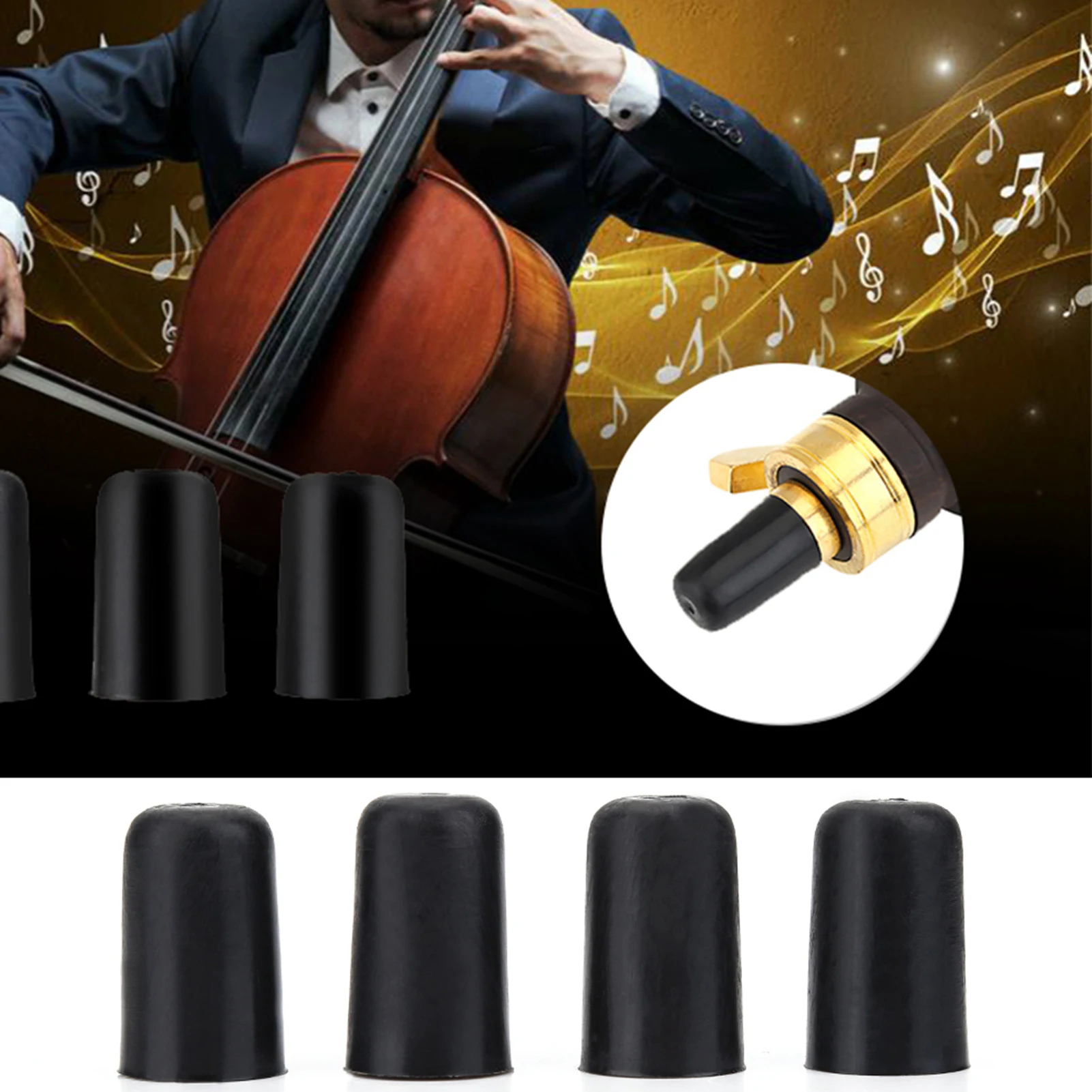 

4Pcs Black Rubber Tip For Cello Endpin NOn Slip Cap Instrument Protector