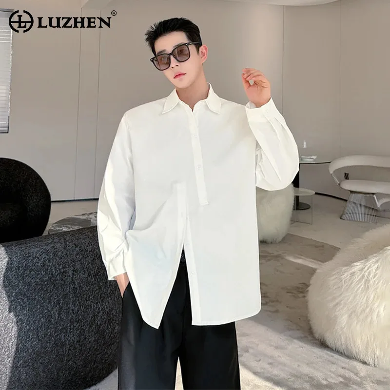 

LUZHEN 2024 Spring Fashion Asymmetric Design Long Sleeved Shirts Original Men's New Handsome Elegant Solid Color Clothes LZ3528