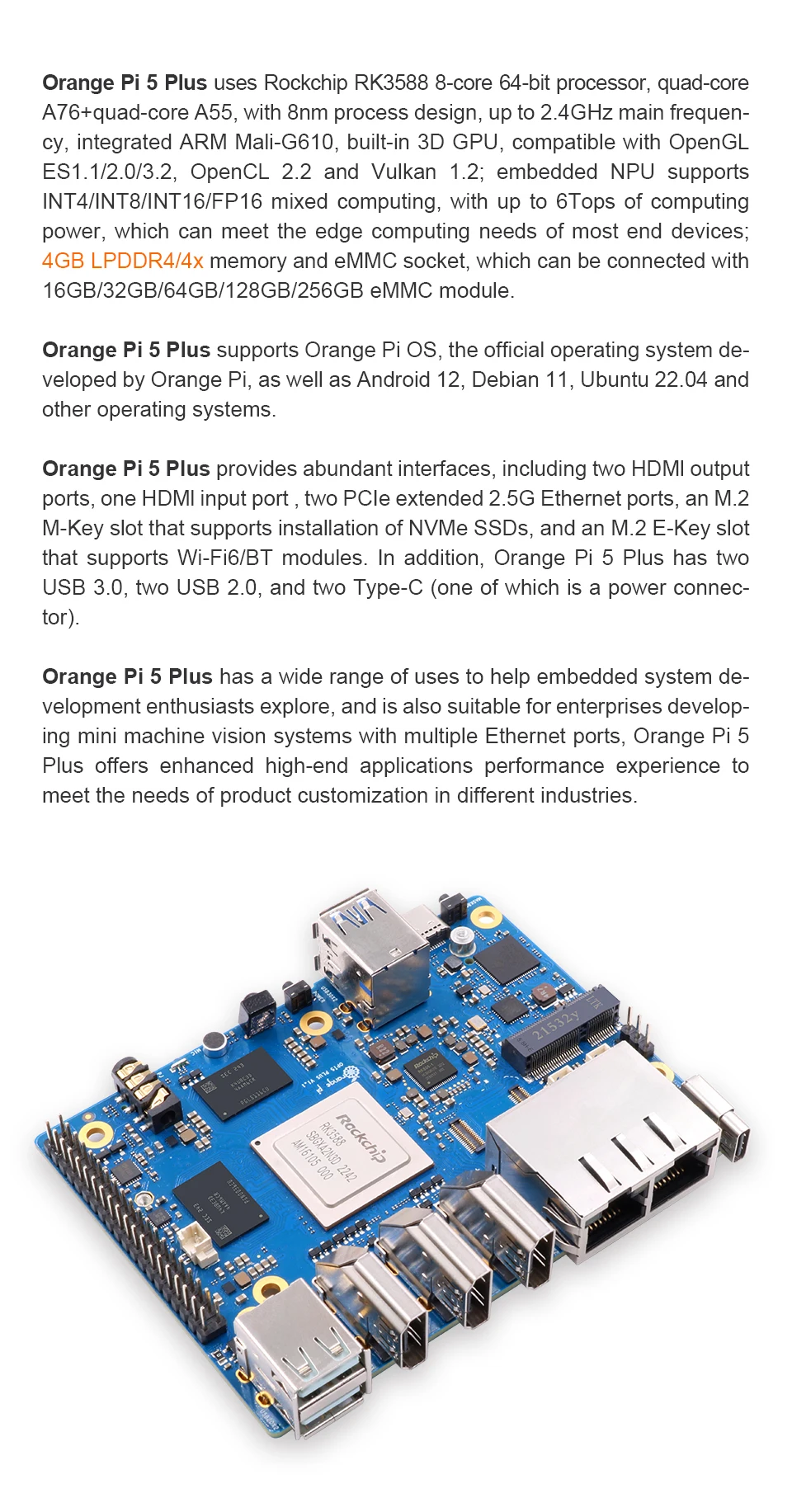 Orange Pi 5 Plus 4GB (supports Android, Ubuntu and Debian OS