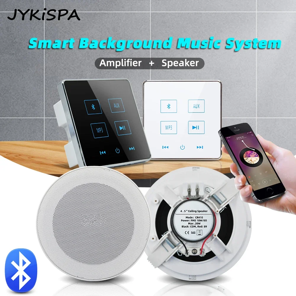 Mini Wall Mount Amplifier Bluetooth-compatible Audio Panel Home Theater Sound System with 4.5 inch Stereo Ceiling Speaker Hotel