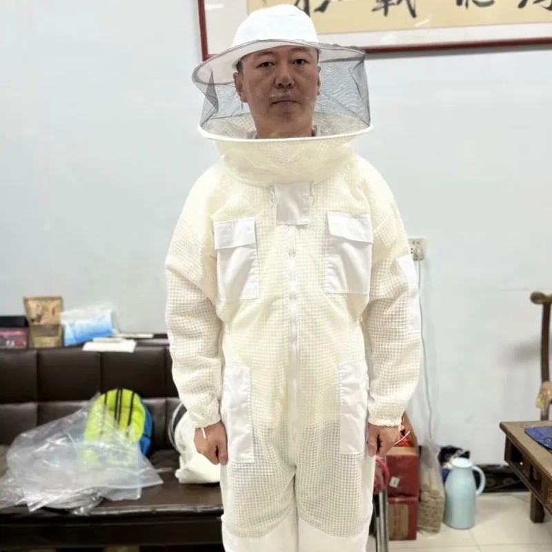 Beekeeping tool, white round hat, anti bee suit, export type, pure cotton bee protective suit, full set of one piece space suit