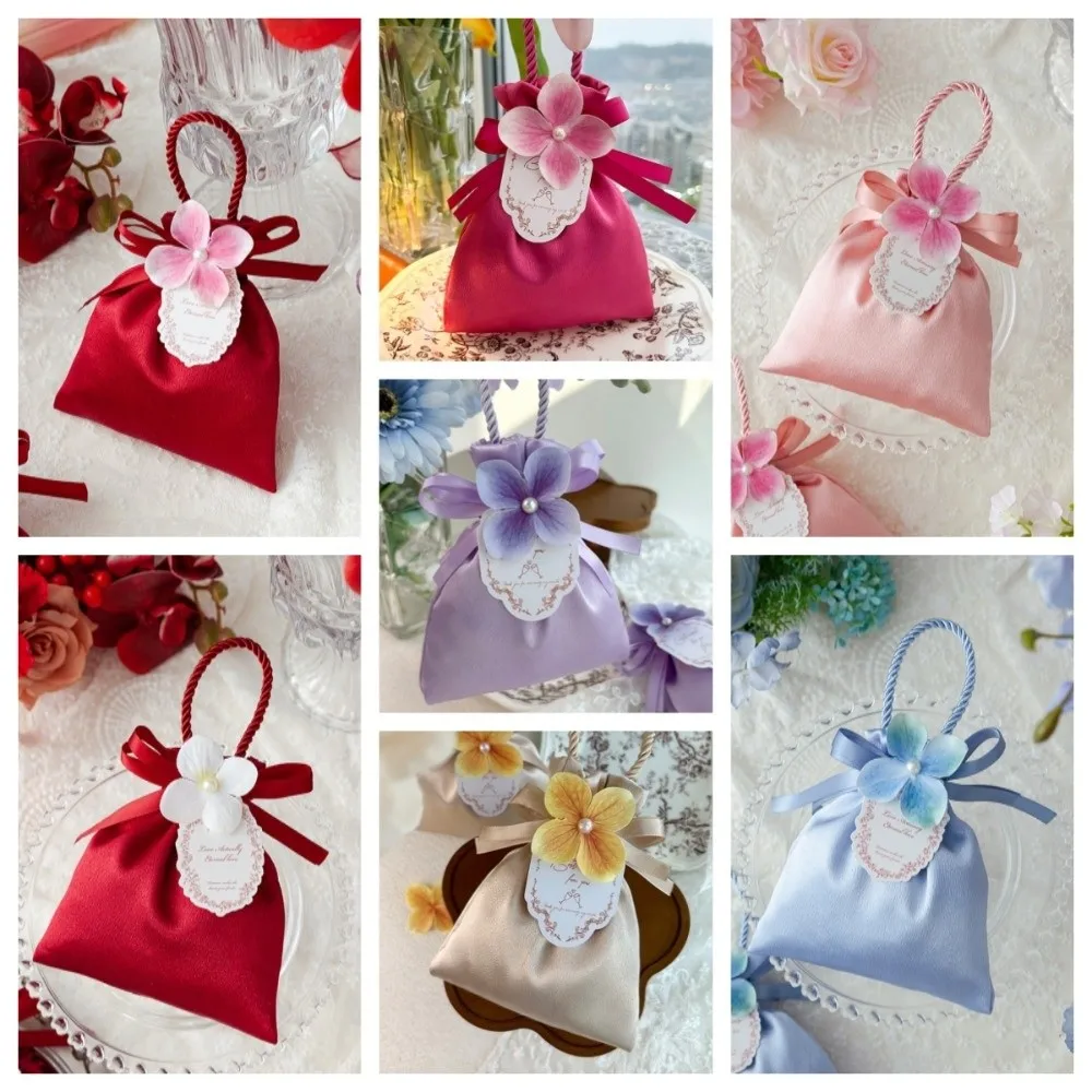Fashion Mini Flower Drawstring Bag Gift Packaging Satin Wedding Candy Bag Sweet Elegant Festive Sugar Bag New Year