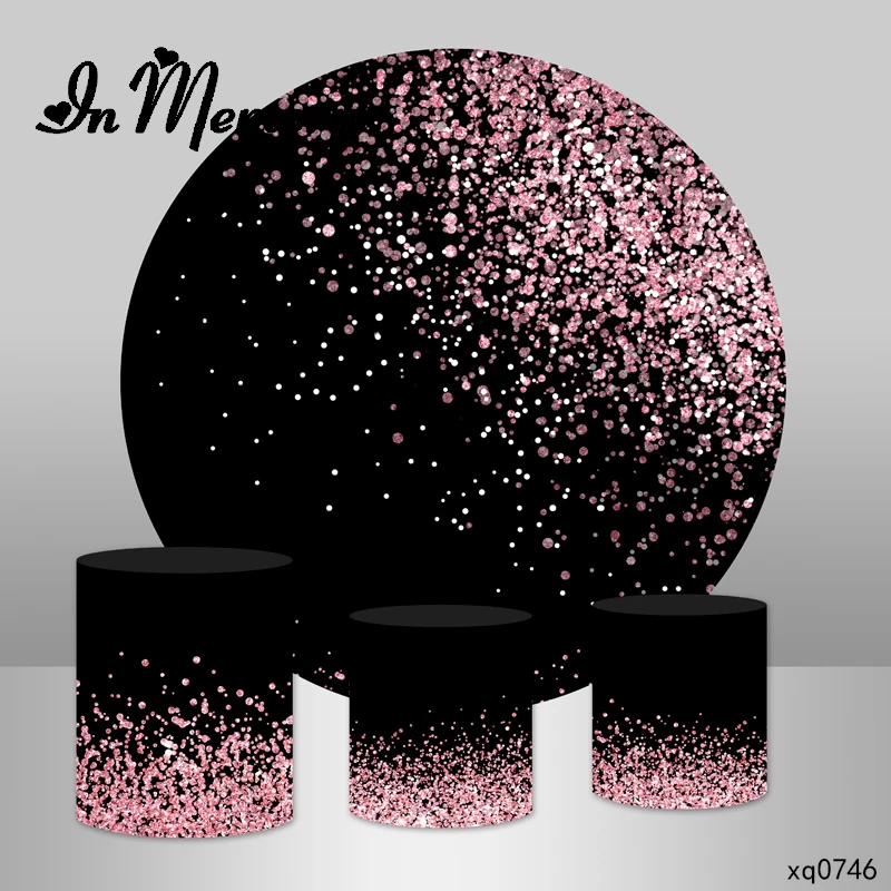 

InMemory Black Rose Gold Glitter Round Backdrop Cover Lady Birthday Bridal Shower Wedding Party Circle Background Plinth Covers