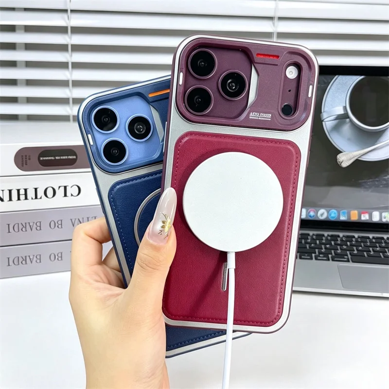 Leather Magnetic Phone Case with Magsafe Wireless Charging and Shockproof Protection