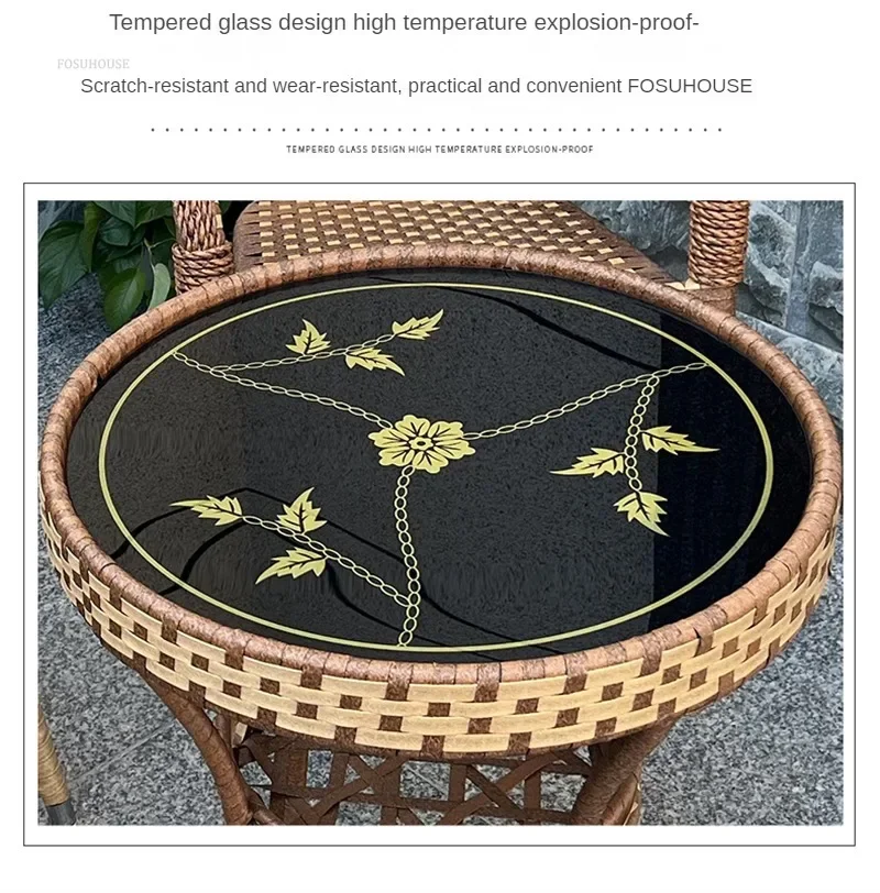 Outdoor Garden Furniture Sets Balcony Tea Table and Chair PE Rattan Chair Three-piece Set Courtyard Leisure Outdoor Furniture B