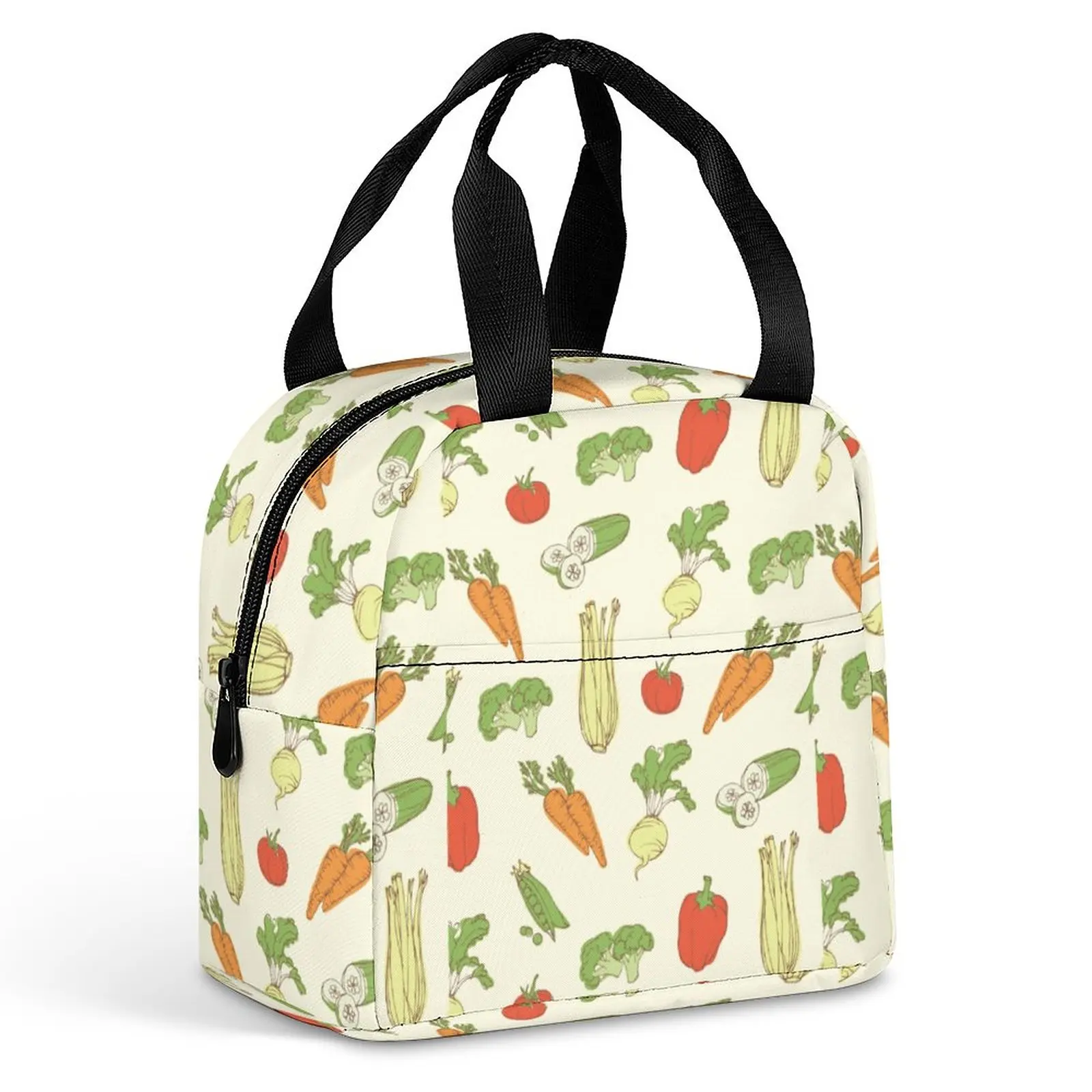 

Custom Pattern Tote Lunch Bags for Women Green Vegetable Print Portable Meal Bag Picnic Travel Breakfast Box Office Work School