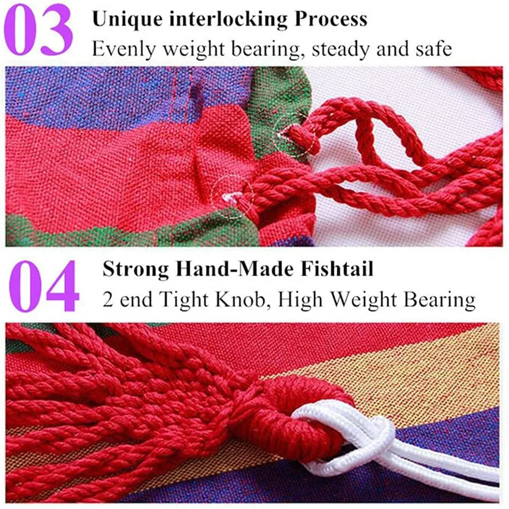 Double Hammock 2 Person Canvas Cotton Hammock with Tree Straps for Patio Garden Backyard Outdoor and Indoor (Red, Blue) 4