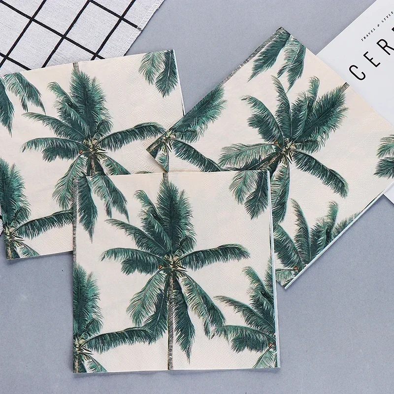 20pcs 33cm 2Ply New Palm Tree Printed Napkins Party Ambience Decorative Paper Plate Paper Placemats Home Restaurant Baking