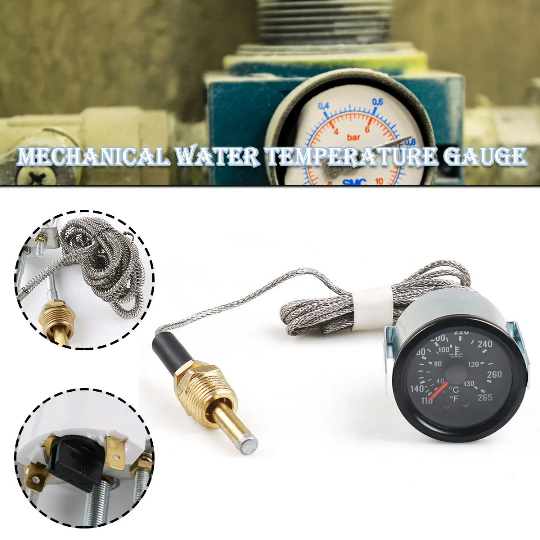

Pointer Mechanical Water Temp Car Gauge 2"52mm 40~130 Celsius Centigrade /110~265 Fahrenheit Temperature Instrument