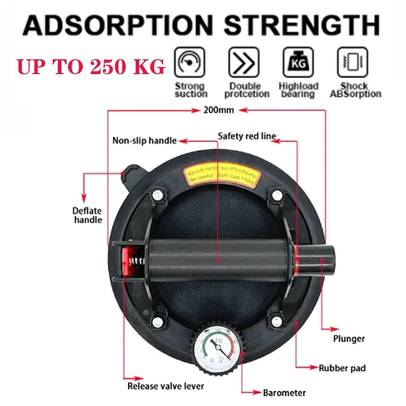 Vacuum Suction Cup 250 Kg Carrying Capacity 8 Inch Heavy Duty Lifter For Granite Tile Glass Manual Lifting vacuum suction cup