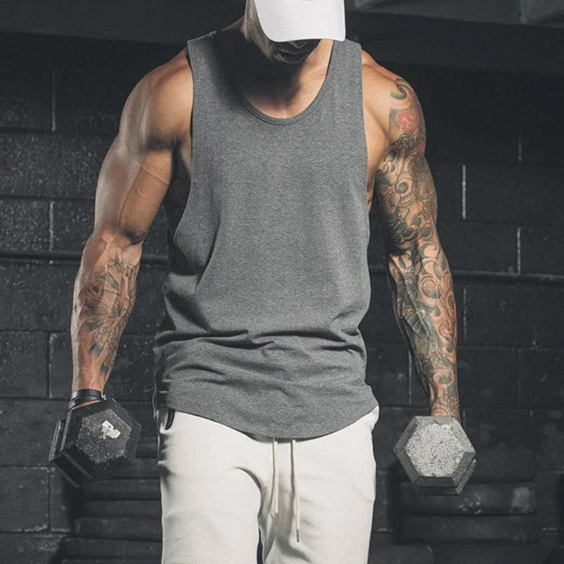 

Summer Solid Color Sports Vest Fit Running Fitness Training Sleeveless Shirt Men's Breathable Tops Tee Shirt Clothing For Man