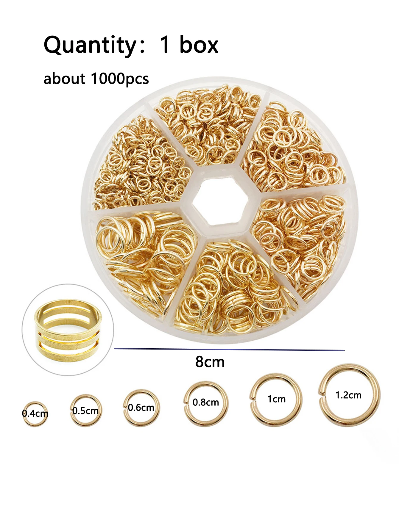 Assorted Jump Rings Set with Opening Tool for DIY Crafts - 1000 Pieces in 6 Sizes